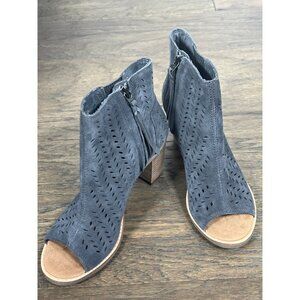 TOMS Majorca Peep Toe Bootie Forged Iron Gray Perforated Suede Sz 6.5 NIB